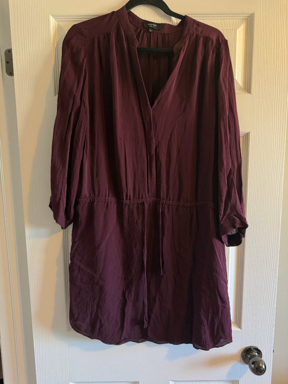 Babaton Aritzia 100% Silk Burgundy Drawstring Shirt Dress Size L